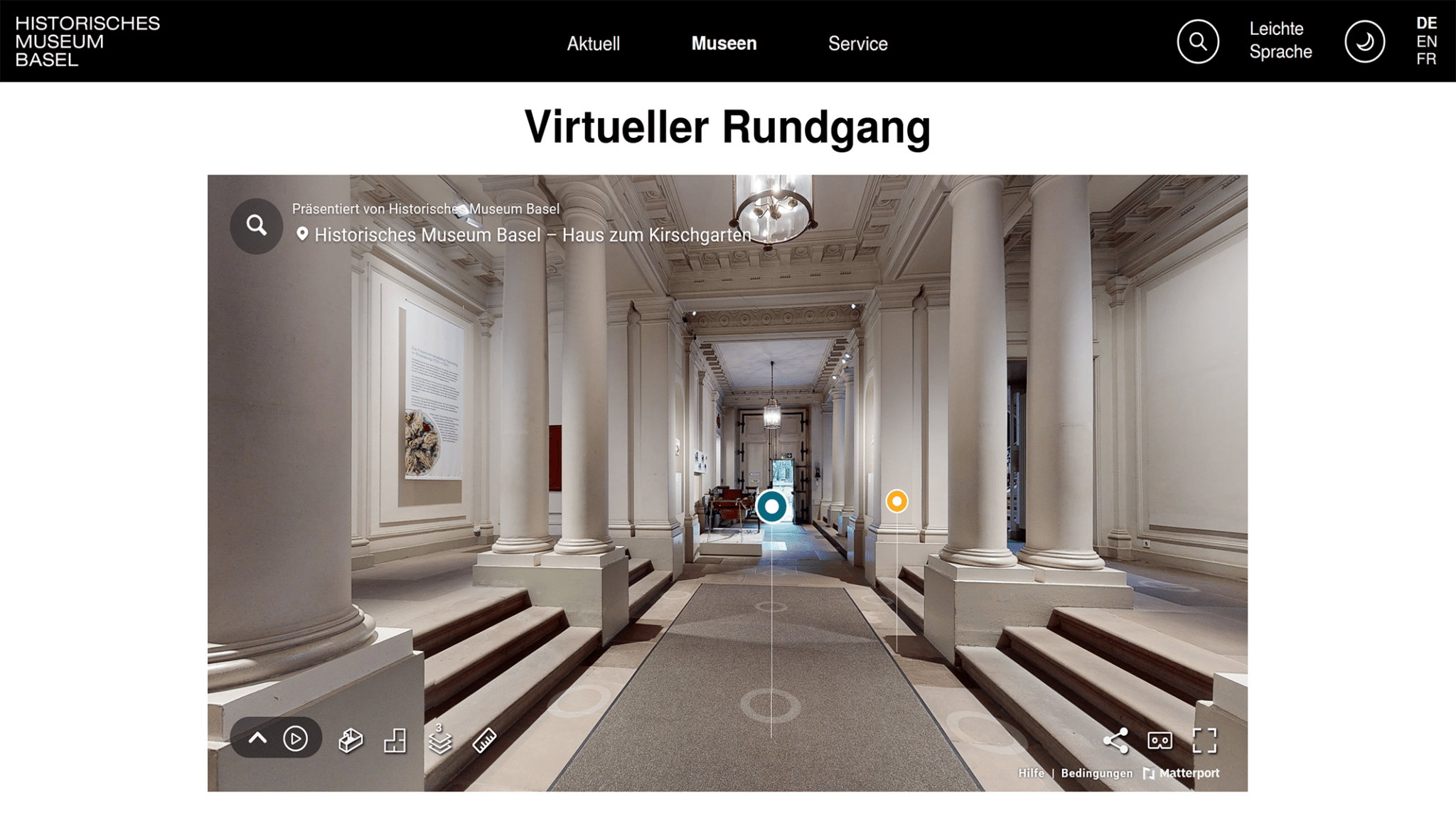Screenshot des virtuellen Rundgangs vom Historischen Museum Basel – Haus zum Kirschgarten